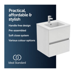 Ideal Standard Eurovit+ 500mm Wall Mounted Vanity Unit With 2 Drawers In Gloss White - thumbnail 2