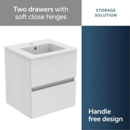 Ideal Standard Eurovit+ 500mm Wall Mounted Vanity Unit With 2 Drawers In Gloss White - thumbnail 5