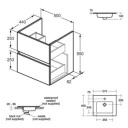 Ideal Standard Eurovit+ 500mm Wall Mounted Vanity Unit With 2 Drawers In Gloss White - thumbnail 4