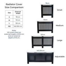 Jack Stonehouse Black Vertical Slat Mdf Radiator Cover - Adjustable - 140-204Cm (W) X 81.5Cm (H) X 19Cm (D) - thumbnail 6