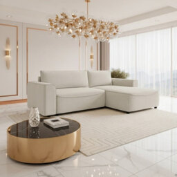 Beliza Corner Sofa Bed With Storage Profiled Support L Shape Sleeper With Modern Fabric High Comfort Furnipol Cream Right - thumbnail 1