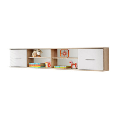 Arte Dino Di-07 Wall Shelf 204Cm - White Matt & Oak Sonoma With Drawers - image 1