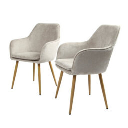 Muse - Pair Of Chairs In Woven Yarn Fabric Set Of 2 Dining Chairs Beige With Ash Effect Legs - thumbnail 2