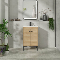 Royal Bathrooms Verona 500mm Natural Oak Floor Standing Bathroom Vanity Unit 2 Door With Minimalist Basin & Matt Black Knob - thumbnail 4