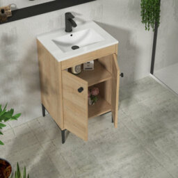 Royal Bathrooms Verona 500mm Natural Oak Floor Standing Bathroom Vanity Unit 2 Door With Minimalist Basin & Matt Black Knob - thumbnail 5