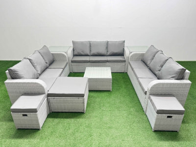 Fimous Pe Rattan Lounge Sofa Set 12 Seater Outdoor Garden Furniture Set Square Coffee Table 3 Seater Sofa 3 Stools 2 Side Table - image 1