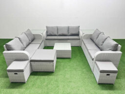 Fimous Pe Rattan Lounge Sofa Set 12 Seater Outdoor Garden Furniture Set Square Coffee Table 3 Seater Sofa 3 Stools 2 Side Table - thumbnail 1
