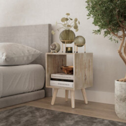 Urbn-Living Urbnliving 30Cm Height Antique Oak Wooden Storage Cube Bookcase Scandinavian Style Pine Legs - thumbnail 3