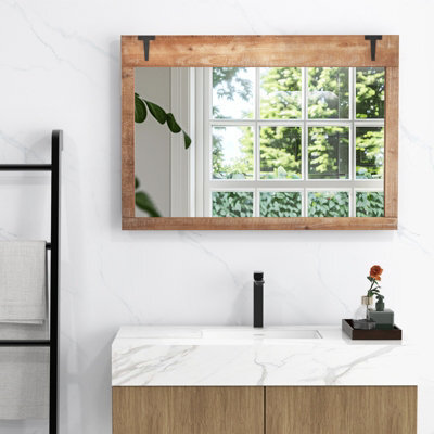 Costway Rustic Decorative Mirror 100 Cm X 70 Cm Rectangle Wooden Wall Mirror - image 1