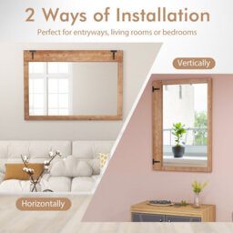 Costway Rustic Decorative Mirror 100 Cm X 70 Cm Rectangle Wooden Wall Mirror - thumbnail 9