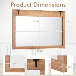 Costway Rustic Decorative Mirror 100 Cm X 70 Cm Rectangle Wooden Wall Mirror - thumbnail 3