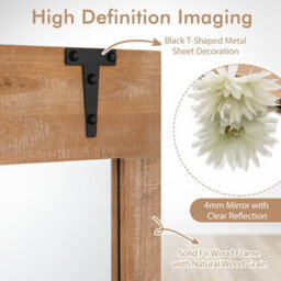 Costway Rustic Decorative Mirror 100 Cm X 70 Cm Rectangle Wooden Wall Mirror - thumbnail 7