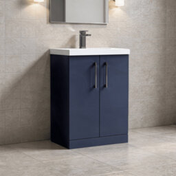 Balterley Bramshall Contemporary Bathroom Floor Standing 2-Door Vanity Unit & Basin, Midnight Blue, 600mm - thumbnail 3