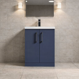Balterley Bramshall Contemporary Bathroom Floor Standing 2-Door Vanity Unit & Basin, Midnight Blue, 600mm - thumbnail 2