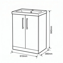 Balterley Bramshall Contemporary Bathroom Floor Standing 2-Door Vanity Unit & Basin, Midnight Blue, 600mm - thumbnail 5