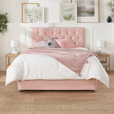 Aspire Olivier Divan, Plush Fabric, Strutted Headboard, 4 Drawers, Rose, King - image 1
