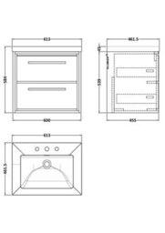 Hudson Reed Lille Wall Hung Two Drawer Contemporary Vanity Unit With 3 Tap Hole Basin In Bleached Oak, 613 X 462mm - thumbnail 4