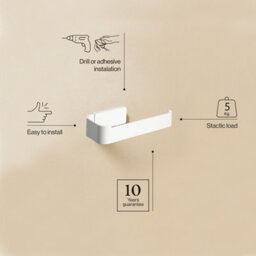 Cosmic Toilet Roll Holder, Self-Adhesive Or Screw-In, Stainless Steel, Hidden Fixings, Anti-Corrosion, Matt White, Nea Collection - thumbnail 2