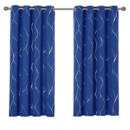 Deconovo Blackout Eyelet Thermal Insulated Curtains, Gold Wave Foil Printed Ring Top Curtains, W52 X L63 Inch, Royal Blue, 1 Pair - thumbnail 1