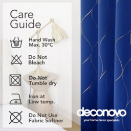 Deconovo Blackout Eyelet Thermal Insulated Curtains, Gold Wave Foil Printed Ring Top Curtains, W52 X L63 Inch, Royal Blue, 1 Pair - thumbnail 9