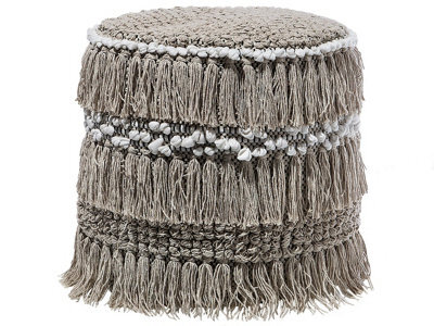 Beliani Beige Handwoven Cotton Pouffe With Tassels, Round Moroccan-Style Footstool 44Cm - image 1