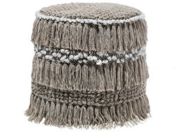 Beliani Beige Handwoven Cotton Pouffe With Tassels, Round Moroccan-Style Footstool 44Cm - thumbnail 1