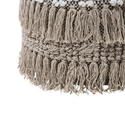 Beliani Beige Handwoven Cotton Pouffe With Tassels, Round Moroccan-Style Footstool 44Cm - thumbnail 5