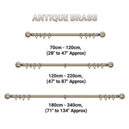 A.unique Home Plain Round Ball Metal Extendable Curtain Pole With Rings And Fittings (25/28mm) - Antique Brass, 180Cm-340Cm Approx - thumbnail 6