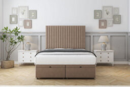 "Sloomy Manhattan Mink Plush Ottoman Bed Base With 54"" Floor Standing Headboard 4'6 Double" - thumbnail 1