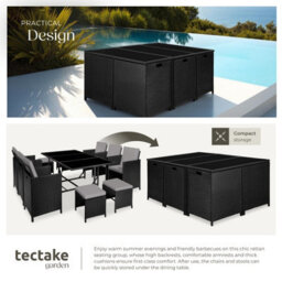 Tectake Garden Table And Chairs Malaga - 10 Seats With Cushions, Dining Table, Rain Cover - Black/grey - thumbnail 4
