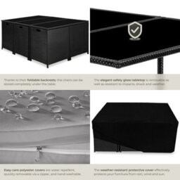 Tectake Garden Table And Chairs Malaga - 10 Seats With Cushions, Dining Table, Rain Cover - Black/grey - thumbnail 5