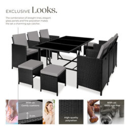 Tectake Garden Table And Chairs Malaga - 10 Seats With Cushions, Dining Table, Rain Cover - Black/grey - thumbnail 3