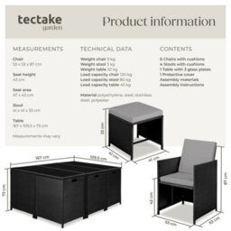Tectake Garden Table And Chairs Malaga - 10 Seats With Cushions, Dining Table, Rain Cover - Black/grey - thumbnail 6