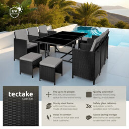 Tectake Garden Table And Chairs Malaga - 10 Seats With Cushions, Dining Table, Rain Cover - Black/grey - thumbnail 2