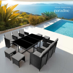 Tectake Garden Table And Chairs Malaga - 10 Seats With Cushions, Dining Table, Rain Cover - Black/grey - thumbnail 8