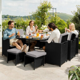 Tectake Garden Table And Chairs Malaga - 10 Seats With Cushions, Dining Table, Rain Cover - Black/grey - thumbnail 9