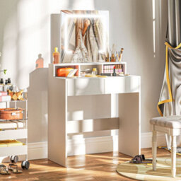 Homcom Dressing Table With Mirror, Led Lights, Drawers, For Bedroom, White - thumbnail 1