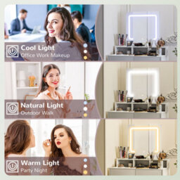 Homcom Dressing Table With Mirror, Led Lights, Drawers, For Bedroom, White - thumbnail 4