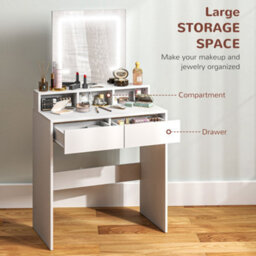 Homcom Dressing Table With Mirror, Led Lights, Drawers, For Bedroom, White - thumbnail 5