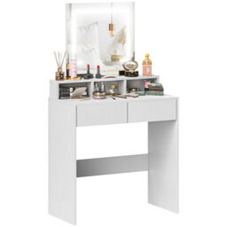 Homcom Dressing Table With Mirror, Led Lights, Drawers, For Bedroom, White - thumbnail 2