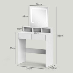 Homcom Dressing Table With Mirror, Led Lights, Drawers, For Bedroom, White - thumbnail 3