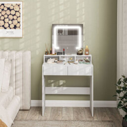 Homcom Dressing Table With Mirror, Led Lights, Drawers, For Bedroom, White - thumbnail 8