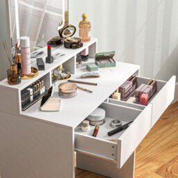 Homcom Dressing Table With Mirror, Led Lights, Drawers, For Bedroom, White - thumbnail 9