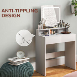 Homcom Dressing Table With Mirror, Led Lights, Drawers, For Bedroom, White - thumbnail 6