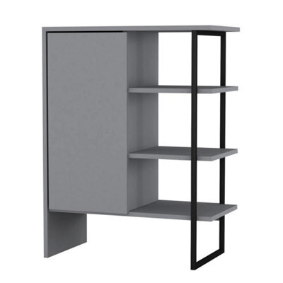 60Cm Wood Steel Living Room 1 Door Bedside Cabinet Shelf Shelving Bookcase Unit - Grey - image 1