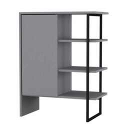 60Cm Wood Steel Living Room 1 Door Bedside Cabinet Shelf Shelving Bookcase Unit - Grey - thumbnail 1