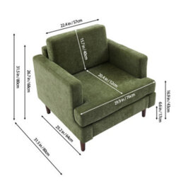 Living And Home Mid-Century Green Chenille Fabric Single Sofa Armchair - thumbnail 4