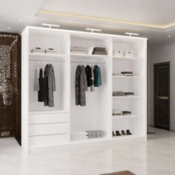 M N Furniture Ltd Wardrobe With Led Light Modern 2 Or 3 Full Length Sliding Door - Bedroom Cabinet With Drawers 150Cm,200Cm,250Cm (White,250Cm) - thumbnail 4