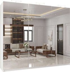 M N Furniture Ltd Wardrobe With Led Light Modern 2 Or 3 Full Length Sliding Door - Bedroom Cabinet With Drawers 150Cm,200Cm,250Cm (White,250Cm) - thumbnail 2