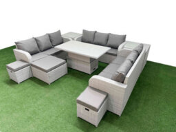 Fimous 12 Seater Outdoor Garden Furniture Set Adjustable Lifting Dining Or Coffee Table 3 Seater Sofa 3 Stools 2 Side Table - thumbnail 2